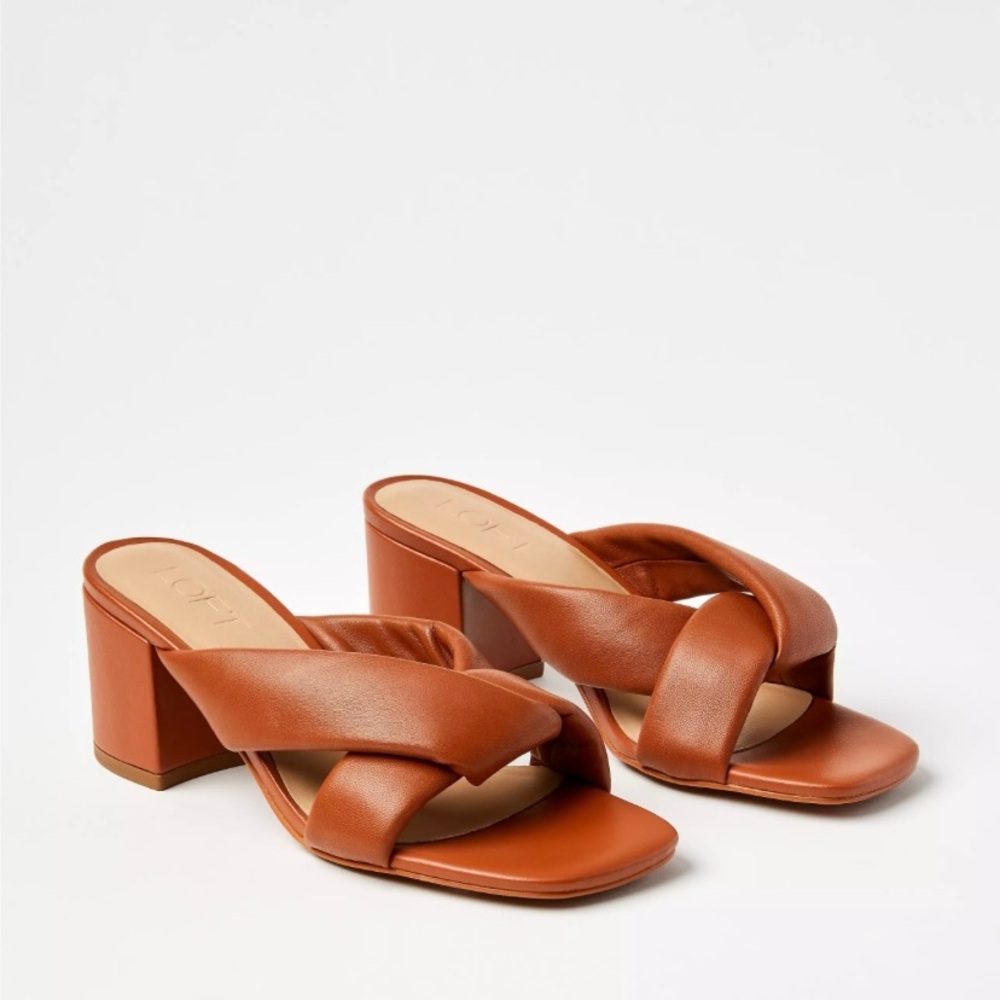 LOFT Brown Puffed Twist Leather Mules/Sandals - Size 6.5